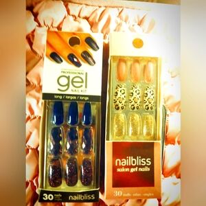 Nail Bliss Gel Nail Kit coffin style . Color blue & pink leopard